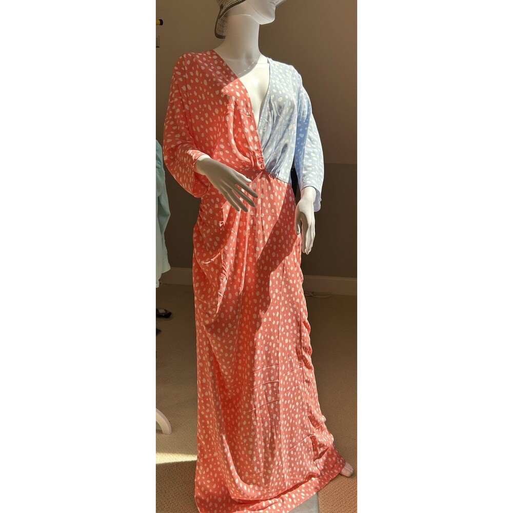 FKSP Women’s Carnelian Maxi Dress Polka Dot Coral Blue Size L NWT MSRP $179